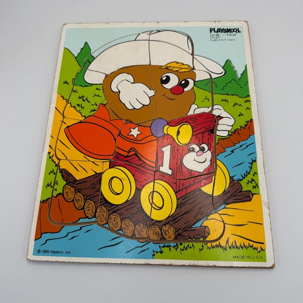Vintage 1985 Playskool Mr Potato Head Spud Cowboy Wood Puzzle 11 Piece 252-05